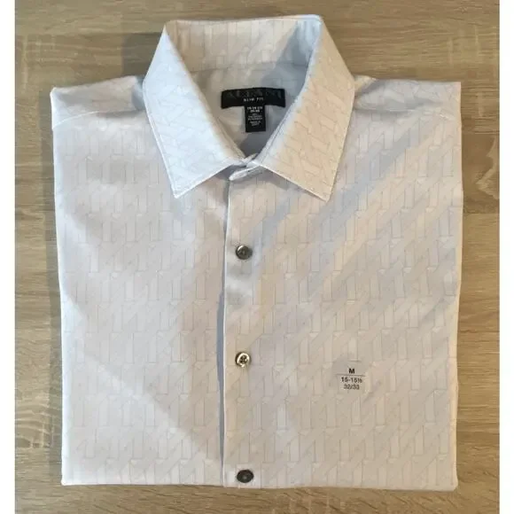 alfani athletic fit dress shirts Alfani Mens Slim fit Dress Shirt Large 16-16.5 34-35 White Geometric –  Bristol Apparel Co main image 1